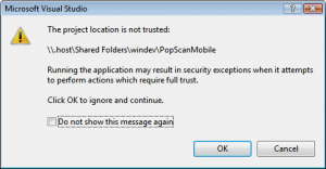 The project location is not trusted Error message saying that the 'Project location is not trusted'